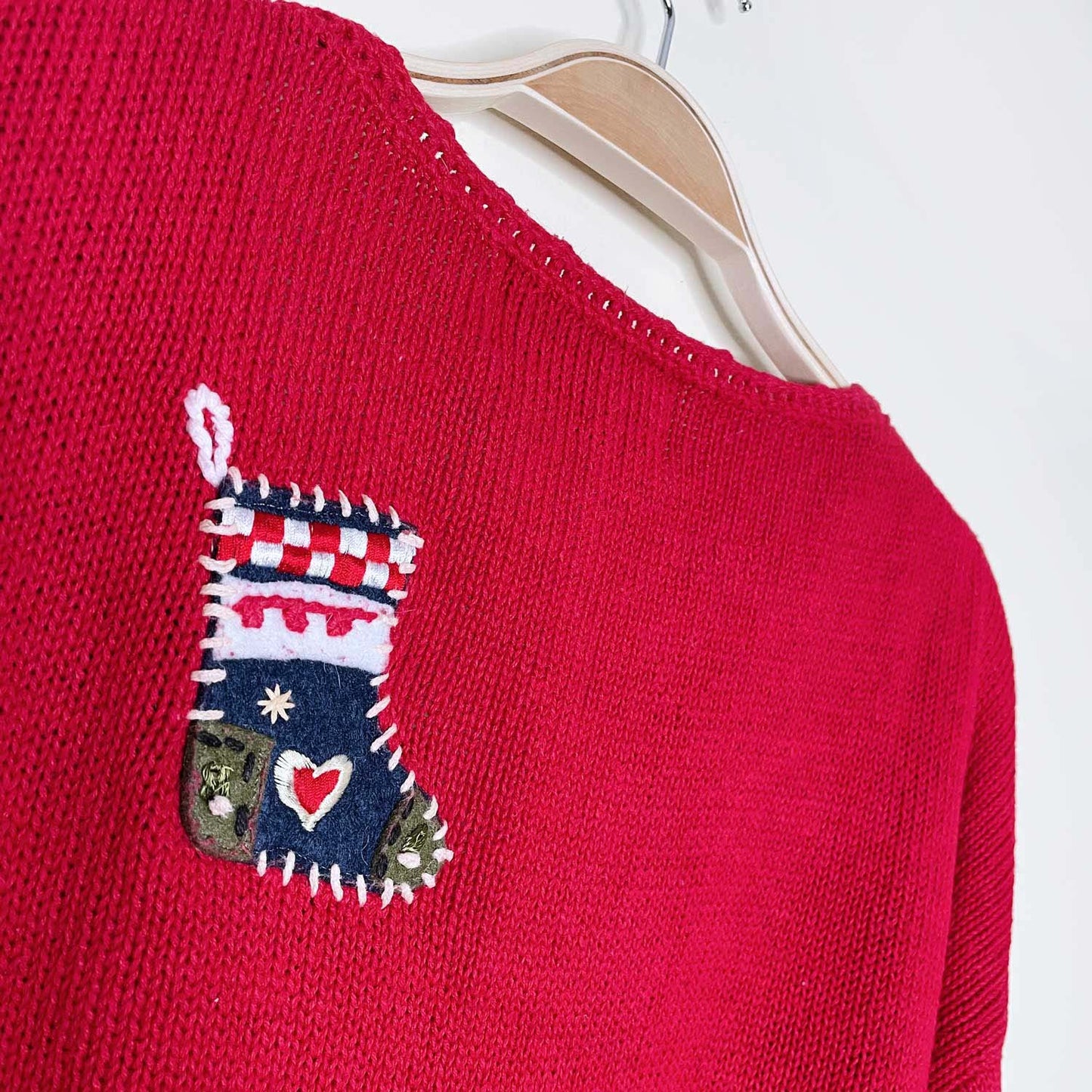 vintage episcia holiday stocking applique knit cardi - size xl