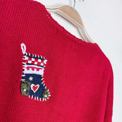 vintage episcia holiday stocking applique knit cardi - size xl