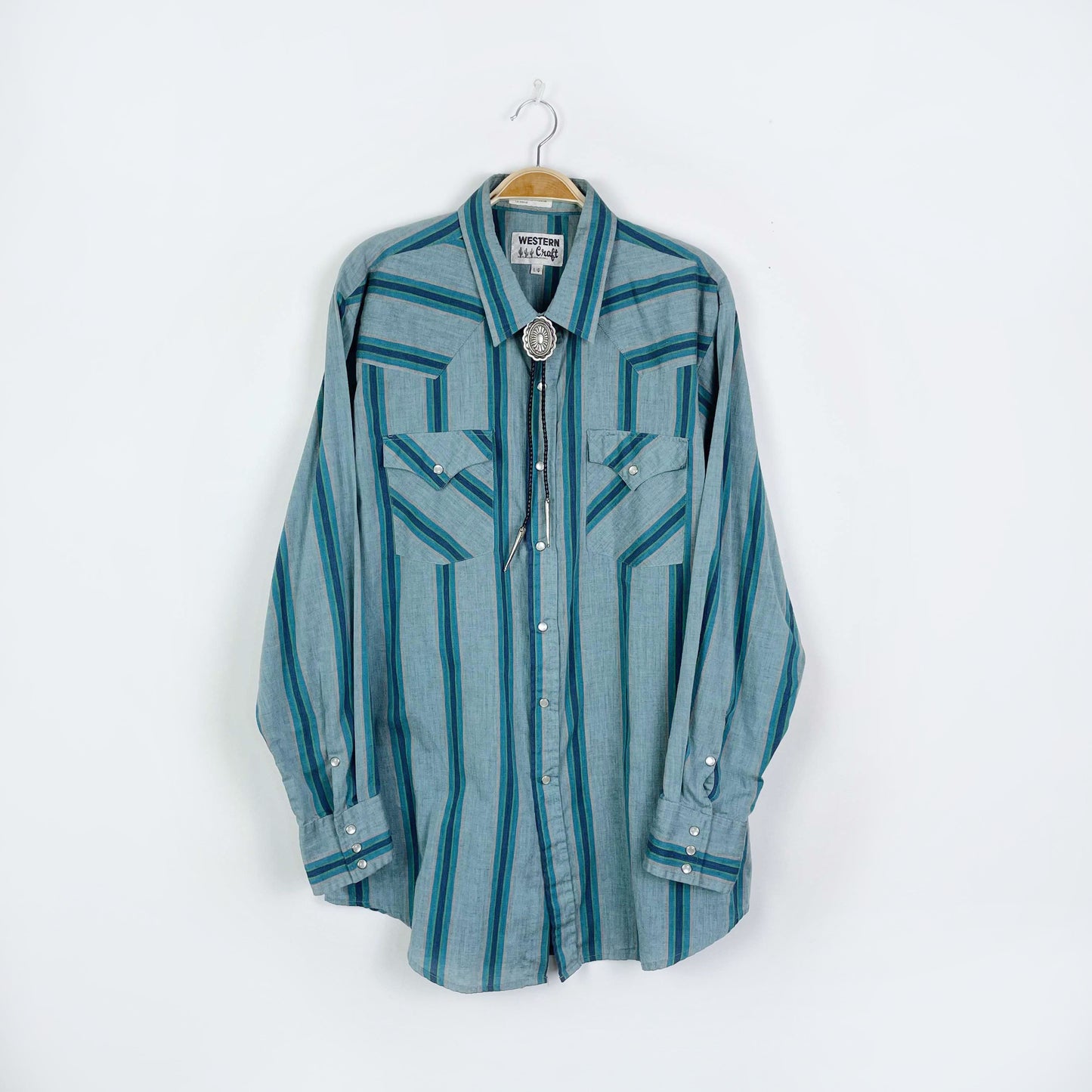 vintage western craft snap button down shirt - size large