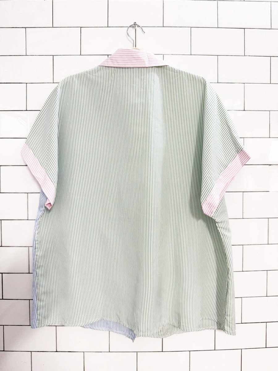 striped colour block boxy full button shirt - good market thrift store