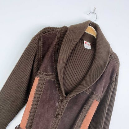vintage 70s suede knit combo cardigan