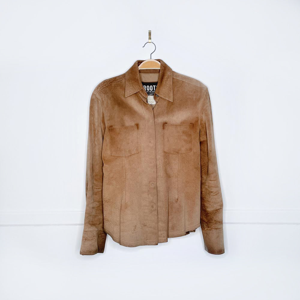 vintage 90s roots suede snap button shirt jacket