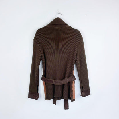 vintage 70s suede knit combo cardigan