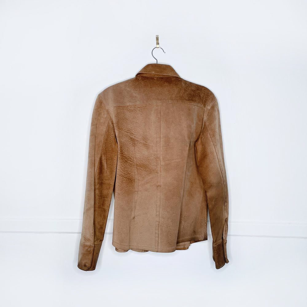 vintage 90s roots suede snap button shirt jacket