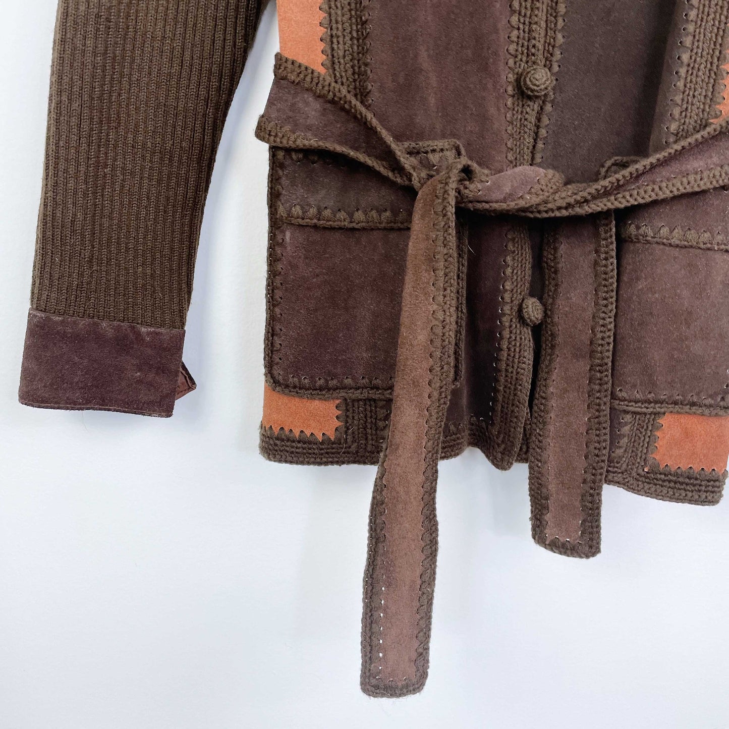 vintage 70s suede knit combo cardigan