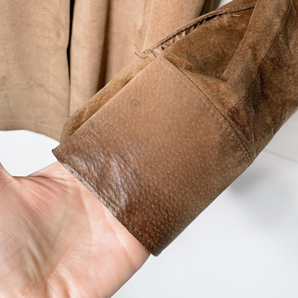 vintage 90s roots suede snap button shirt jacket