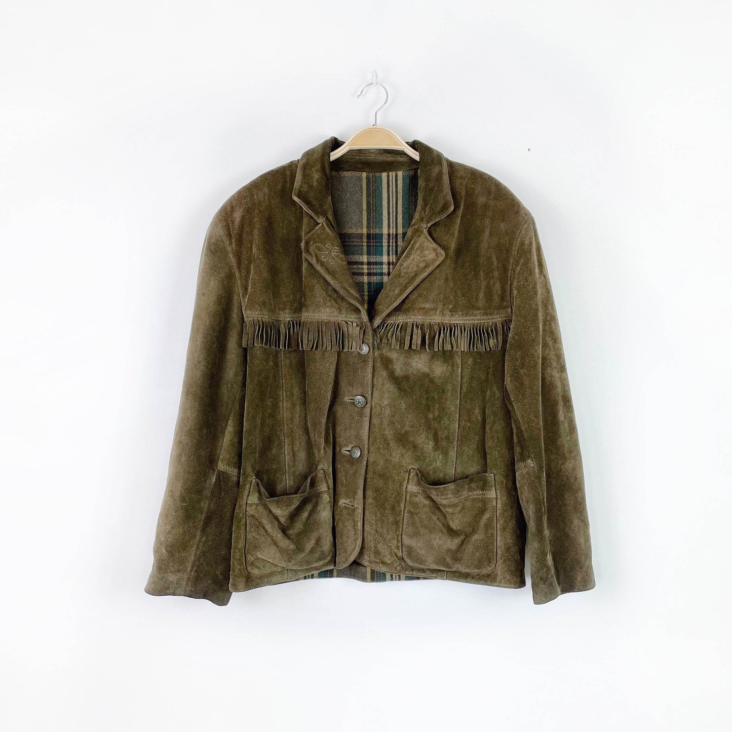 vintage made in italy suede fringe rancher jacket