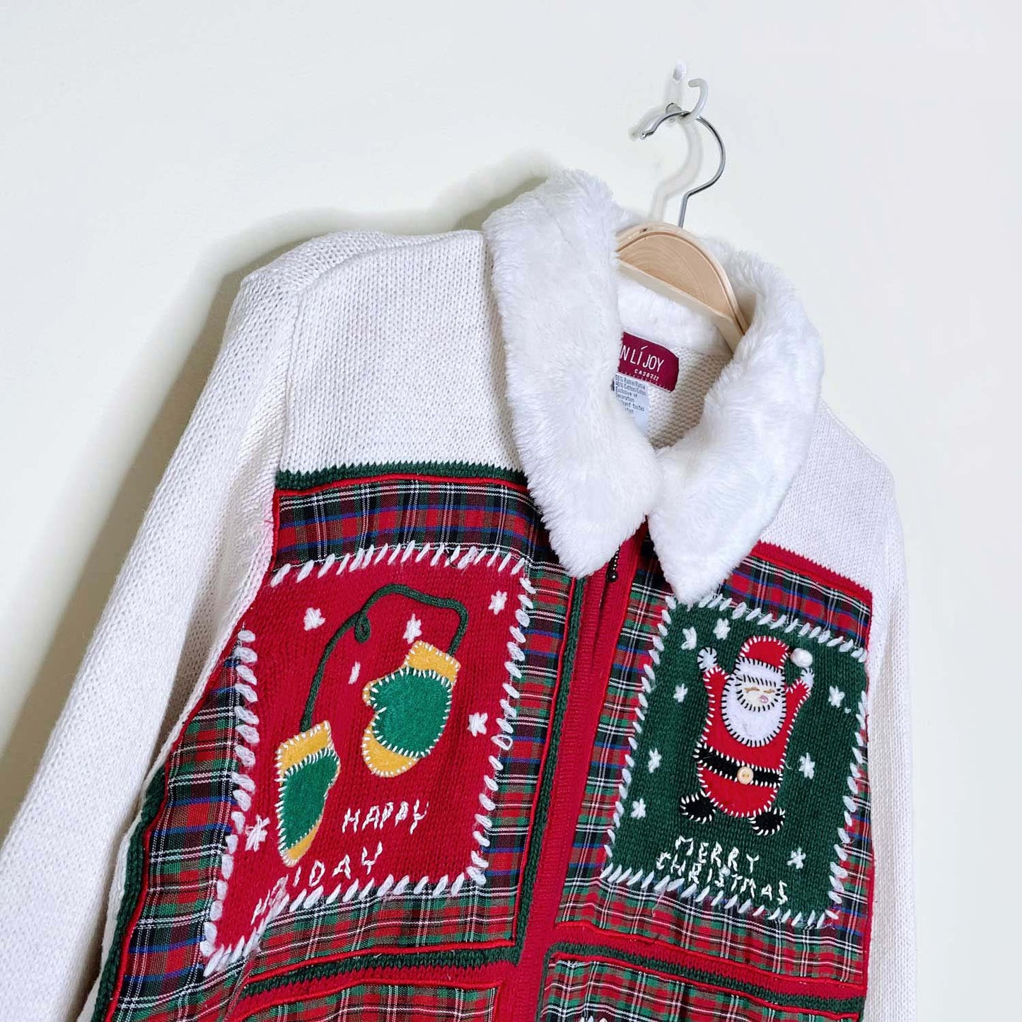 vintage sun li joy holiday santa snowman tree knit cardi - size small