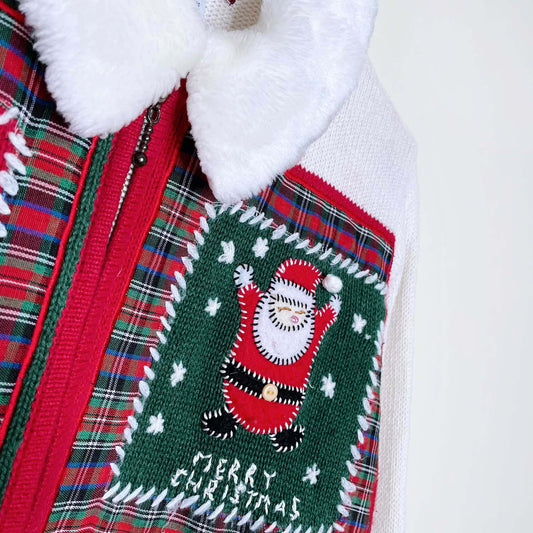 vintage sun li joy holiday santa snowman tree knit cardi - size small