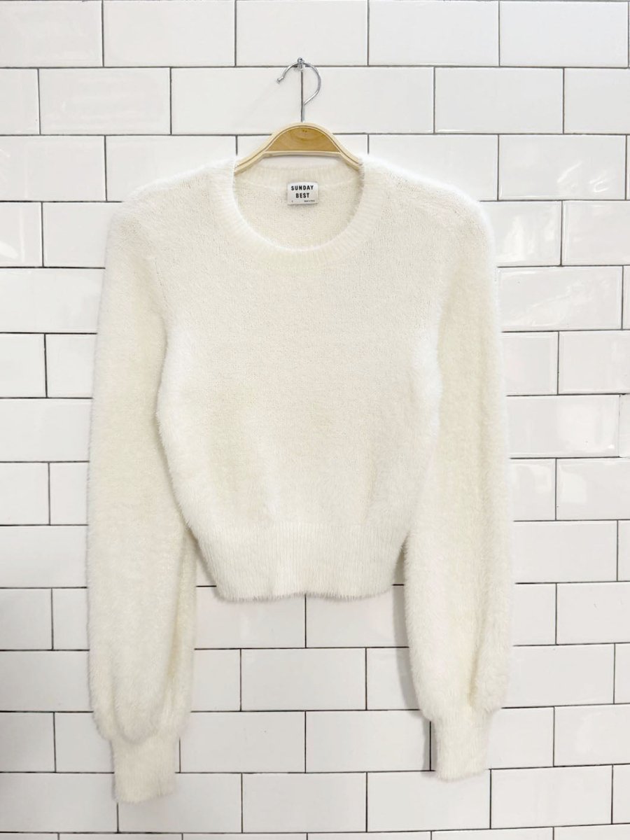 sunday best fuzzy kitten cropped knit sweater | aritzia - good market thrift store