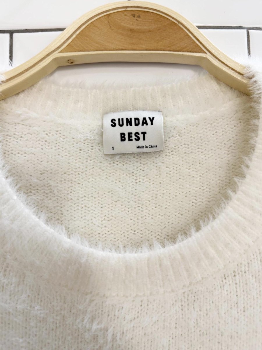 sunday best fuzzy kitten cropped knit sweater | aritzia - good market thrift store