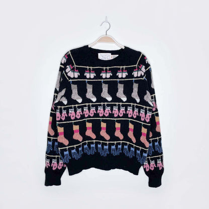 vintage susan bristol mittens and stockings holiday knit crew - size 38