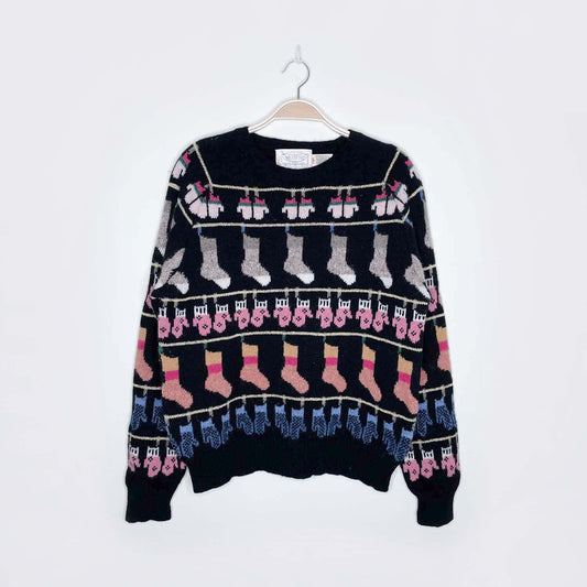 vintage susan bristol mittens and stockings holiday knit crew - size 38