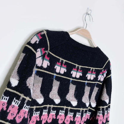 vintage susan bristol mittens and stockings holiday knit crew - size 38