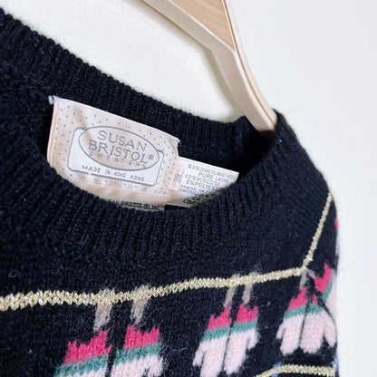 vintage susan bristol mittens and stockings holiday knit crew - size 38