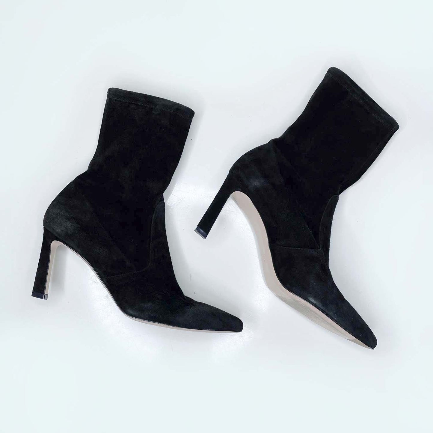 stuart weitzman 75 bootie black suede pointed toe - size 10