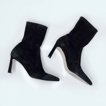 stuart weitzman 75 bootie black suede pointed toe - size 10