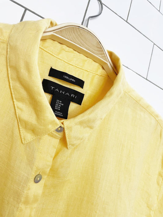 tahari 100% linen boxy relaxed full button shirt - good market thrift store