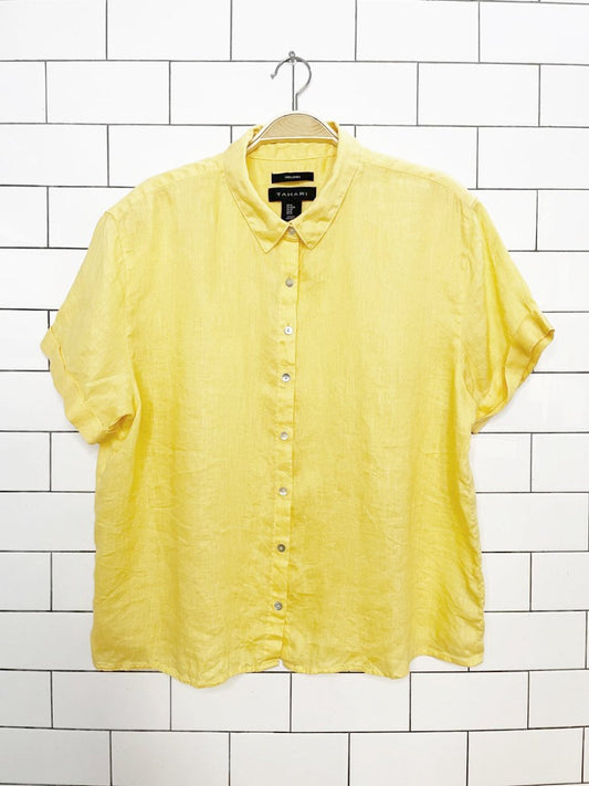 tahari 100% linen boxy relaxed full button shirt - good market thrift store