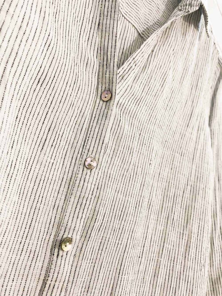 tahari 100% linen pin stripe v - neck full button shirt - good market thrift store