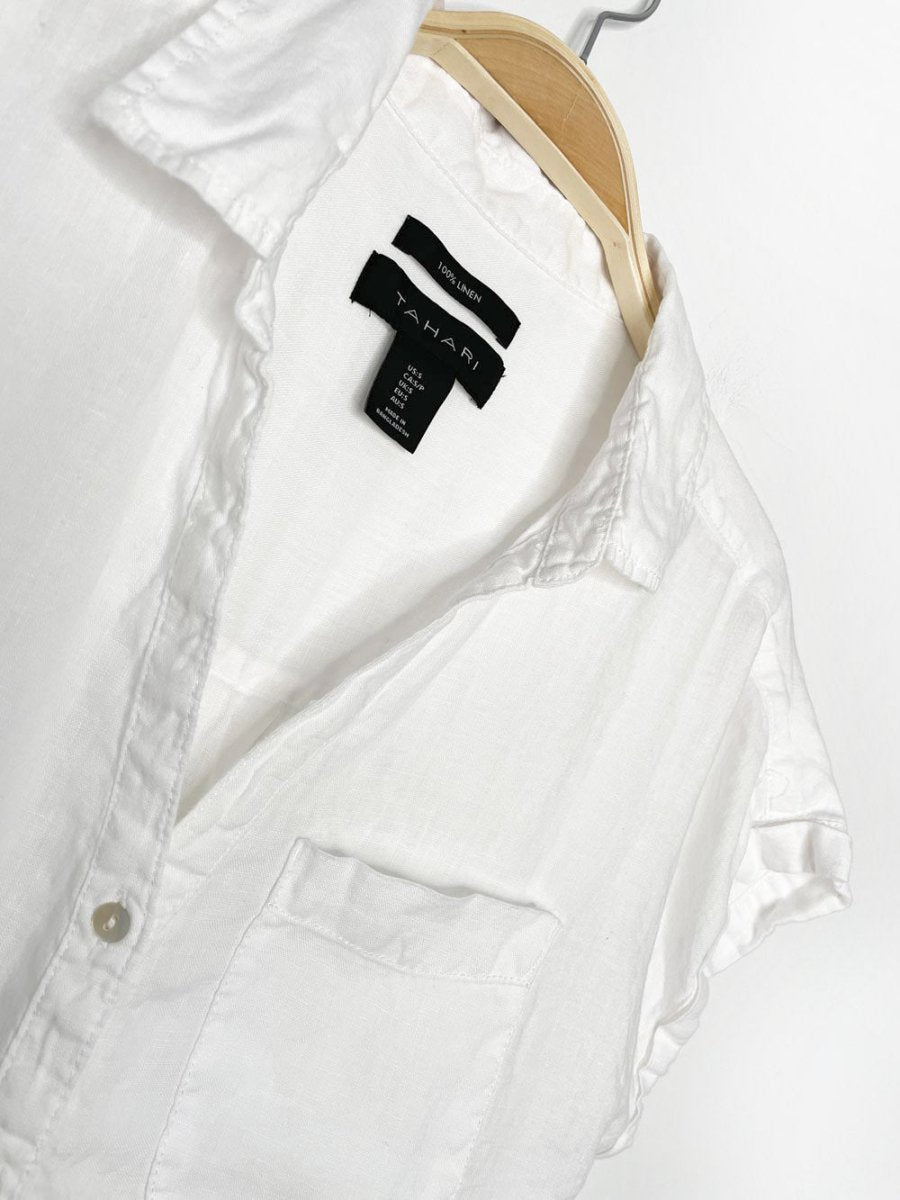 tahari 100% linen relaxed full sleeveless button shirt - good market thrift store