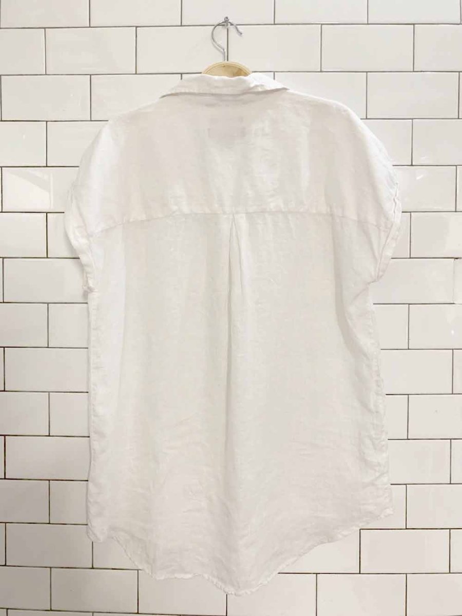 tahari 100% linen sleeveless boxy full button shirt - good market thrift store