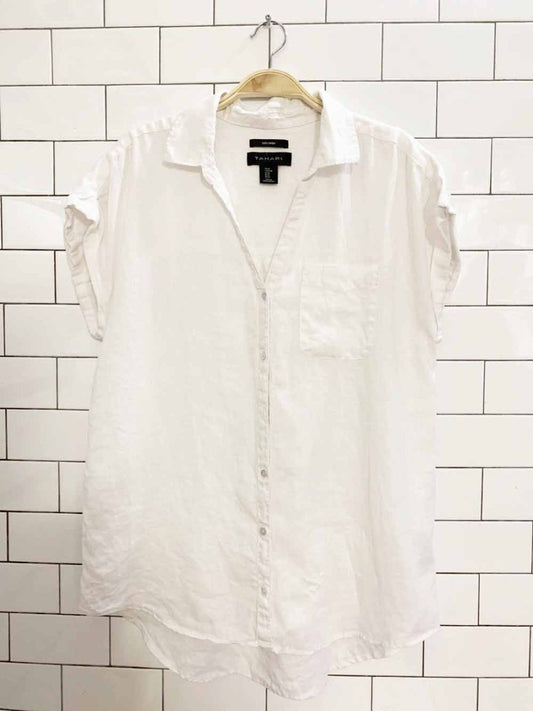 tahari 100% linen sleeveless boxy full button shirt - good market thrift store