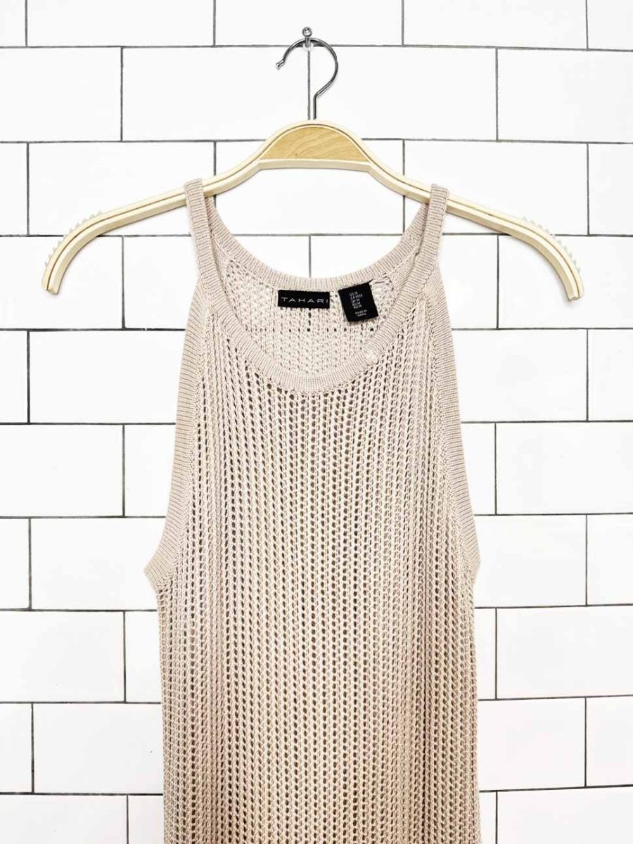 tahari crochet open knit high neck maxi dress | swim coverup - good market thrift store