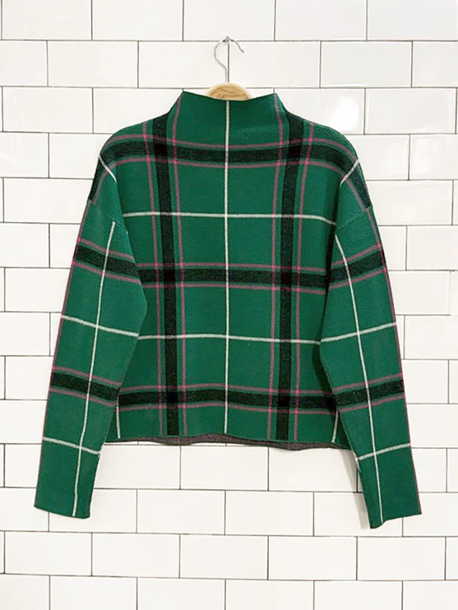 tahari soft plaid mock neck boxy knit sweater - good market thrift store