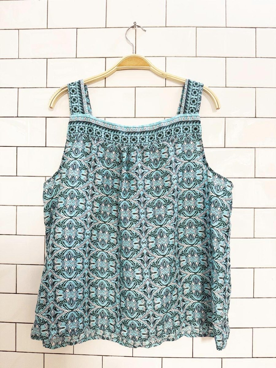talbots 100% linen square neck coastal medallion boxy tank - good market thrift store