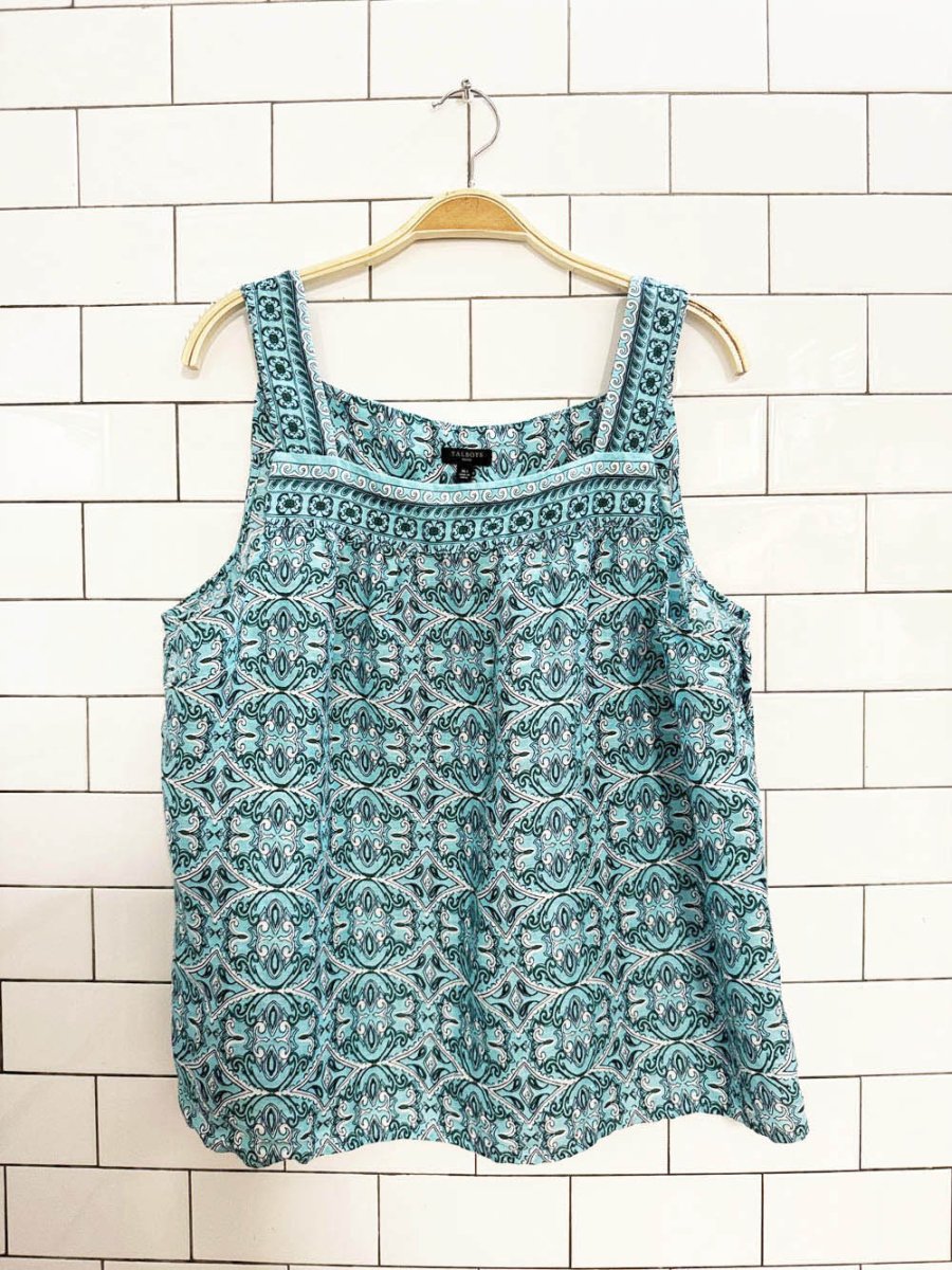 talbots 100% linen square neck coastal medallion boxy tank - good market thrift store