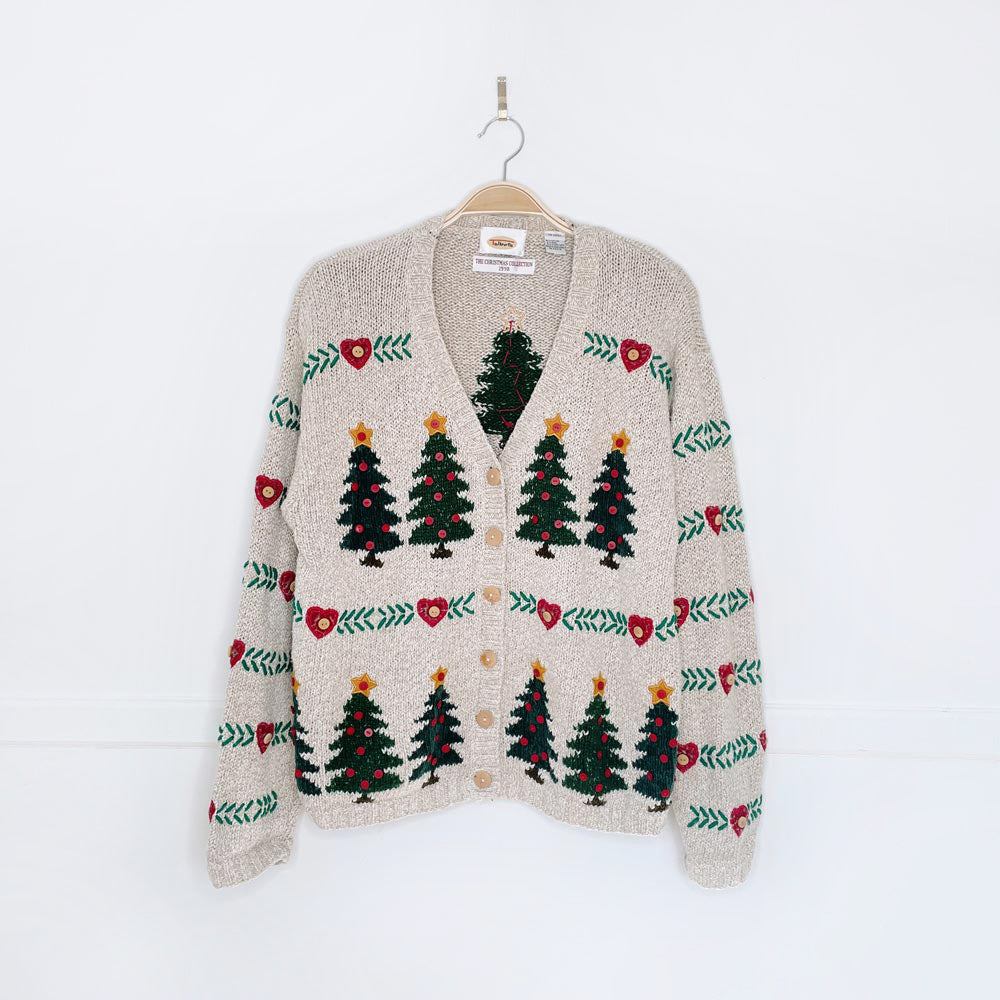 vintage 90s talbots linen-blend christmas tree knit cardigan