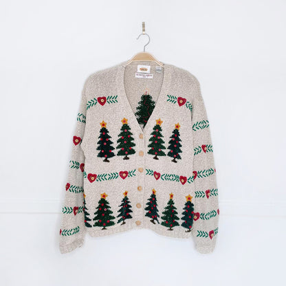 vintage 90s talbots linen-blend christmas tree knit cardigan