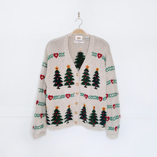 vintage 90s talbots linen-blend christmas tree knit cardigan