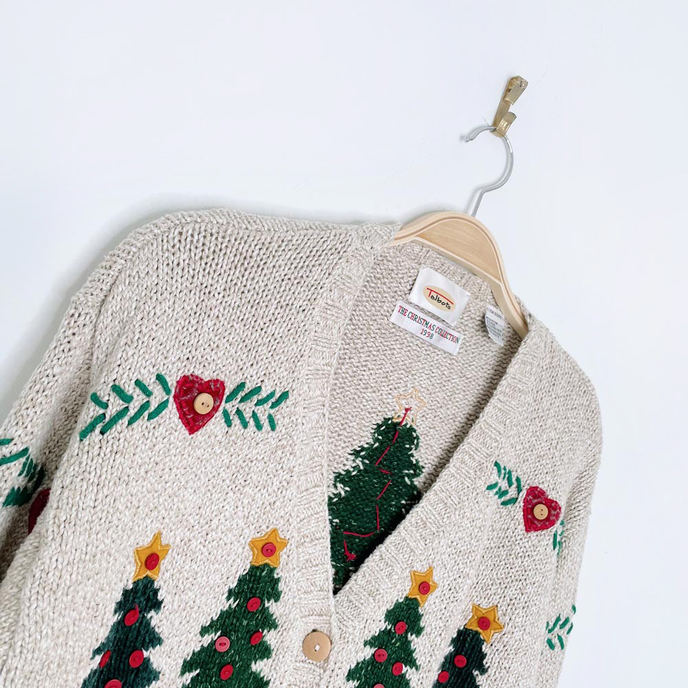 vintage 90s talbots linen-blend christmas tree knit cardigan
