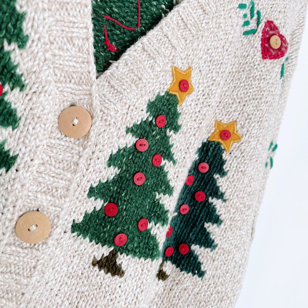 vintage 90s talbots linen-blend christmas tree knit cardigan