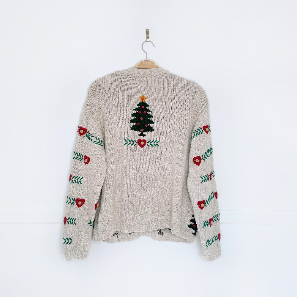 vintage 90s talbots linen-blend christmas tree knit cardigan