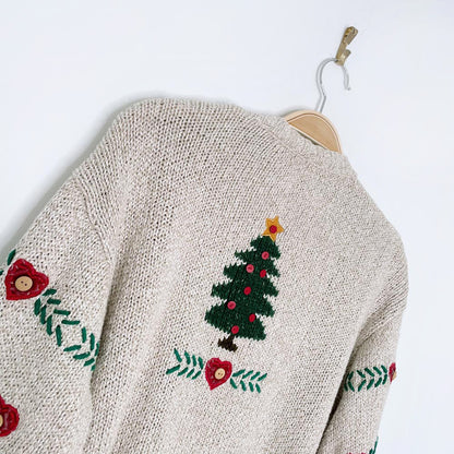 vintage 90s talbots linen-blend christmas tree knit cardigan