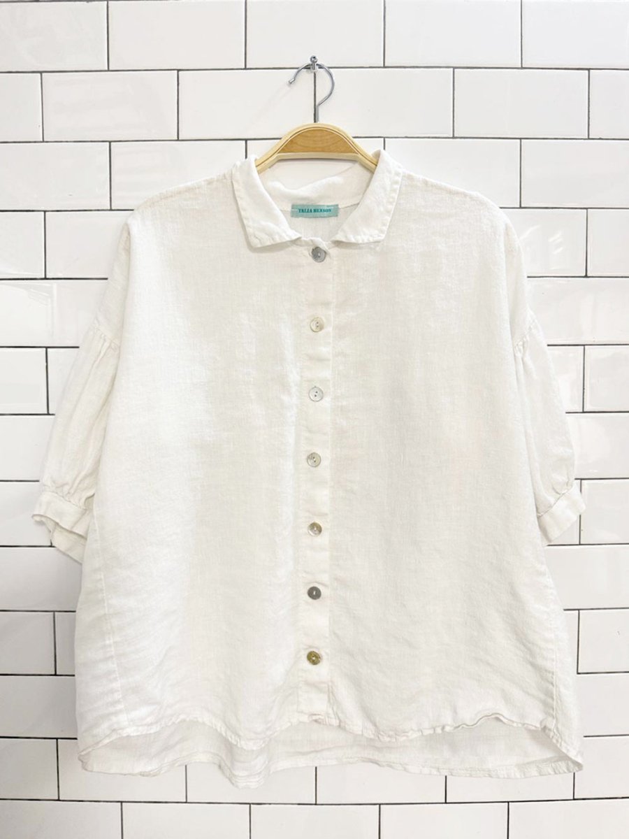 talia benson 100% linen shell button drop shoulder puff sleeve boxy shirt | made in Italy - good market thrift store