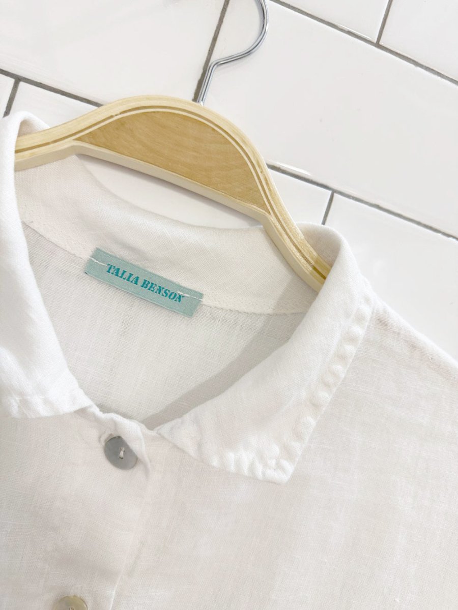 talia benson 100% linen shell button drop shoulder puff sleeve boxy shirt | made in Italy - good market thrift store