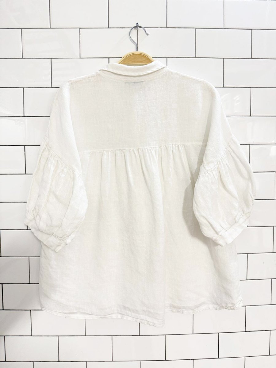 talia benson 100% linen shell button drop shoulder puff sleeve boxy shirt | made in Italy - good market thrift store