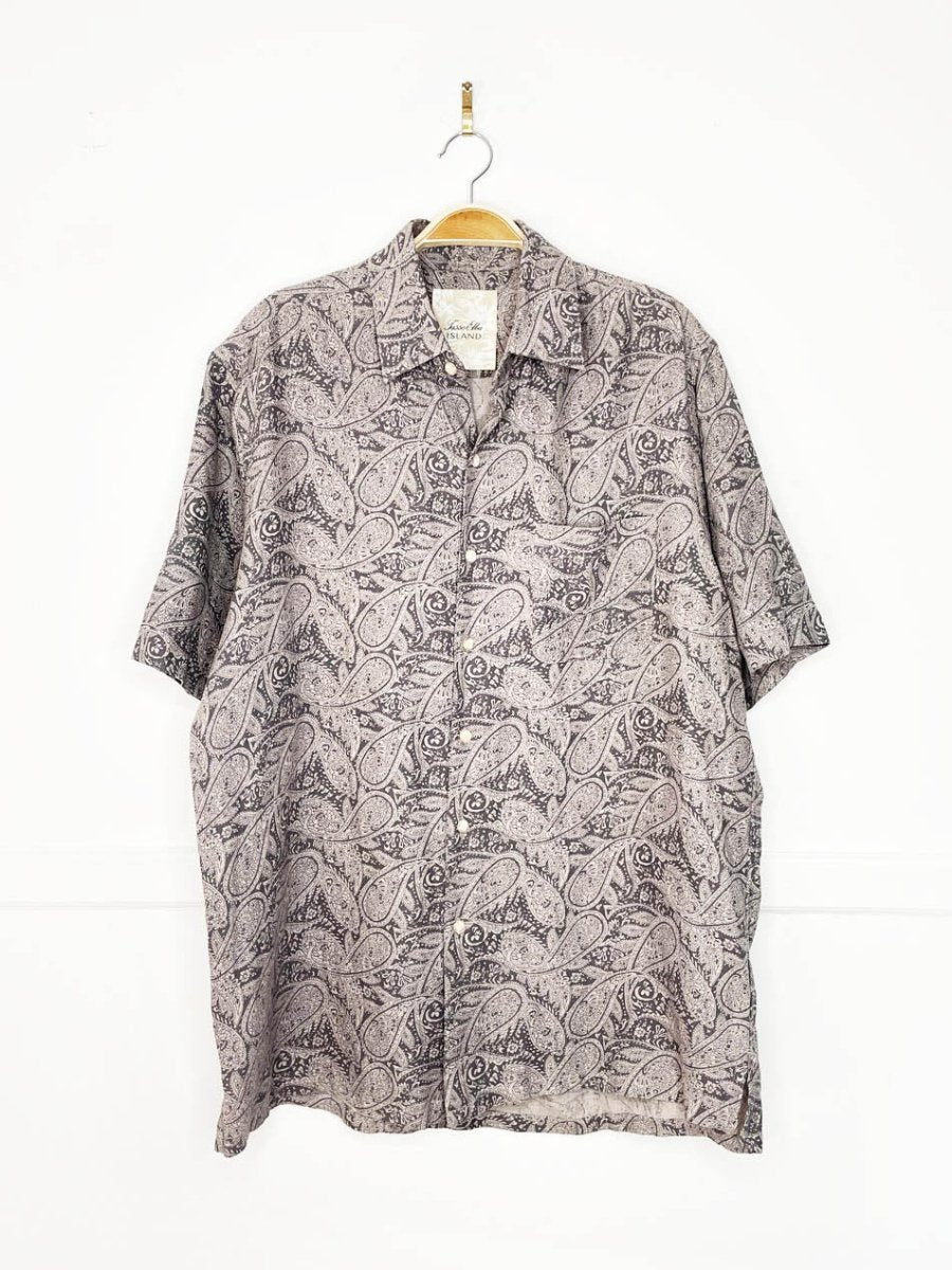 taso elba island linen - silk paisley full button resort shirt - good market thrift store