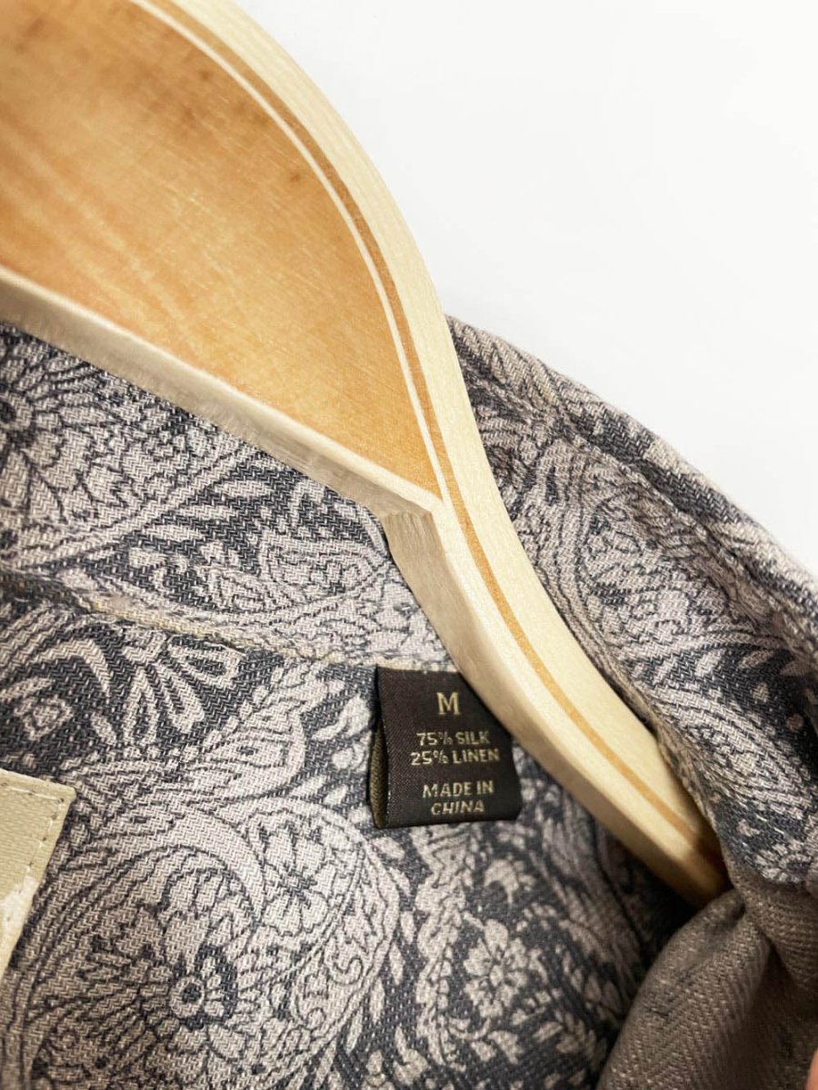 taso elba island linen - silk paisley full button resort shirt - good market thrift store