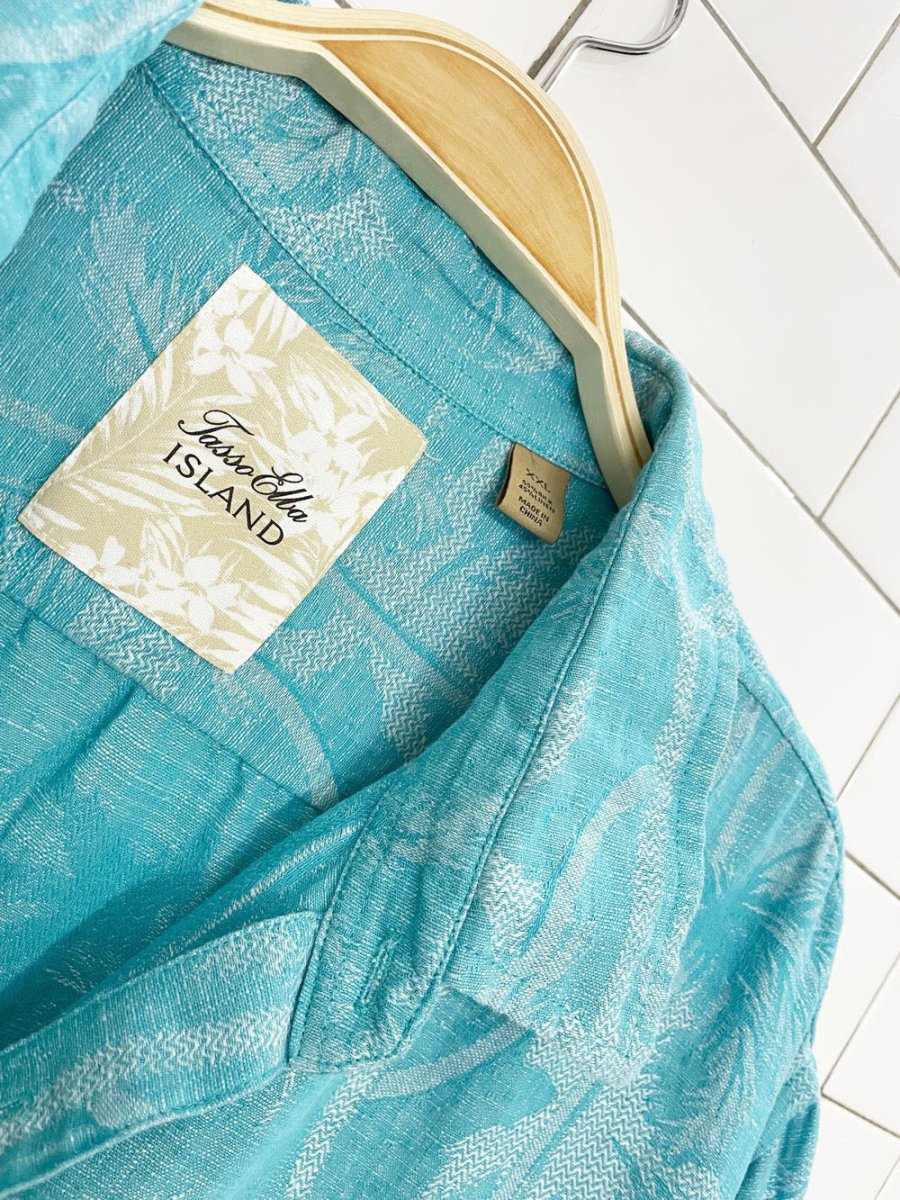 tasso ella island silk-linen full button resort shirt - good market thrift store