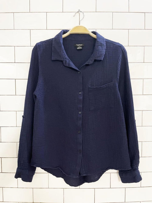 tattoo gauze cotton casual full button shirt - good market thrift store