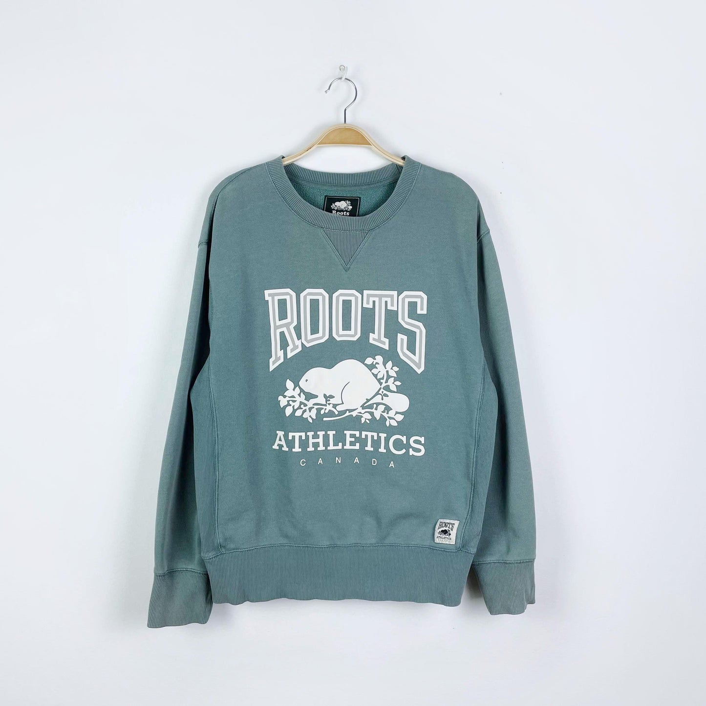 roots 2020 teal logo crew - size medium