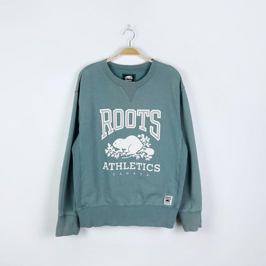 roots 2020 teal logo crew - size medium
