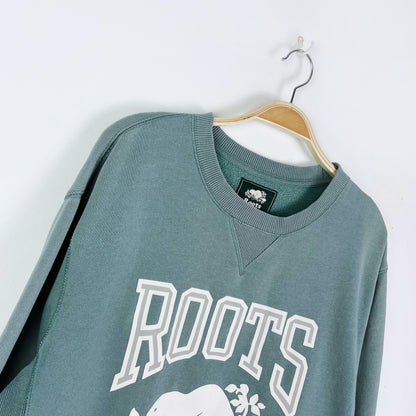 roots 2020 teal logo crew - size medium
