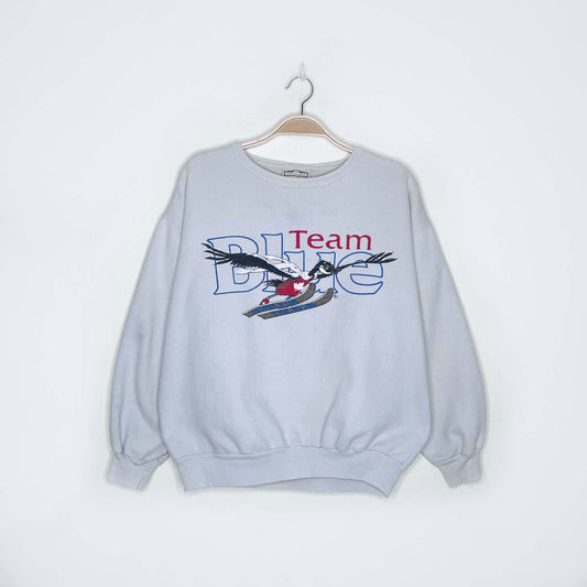 vintage calgary '88 olympics team blue ski goose crew - size medium