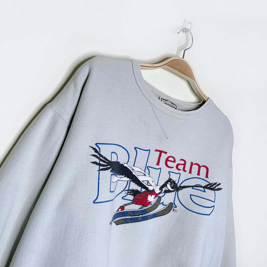 vintage calgary '88 olympics team blue ski goose crew - size medium